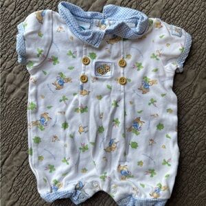 Peter Rabbit Beatrix Potter Preemie Baby Romper in White and Light Blue